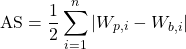 $$ \textrm{AS} = \frac{1}{2} \sum_{i=1}^n |W_{p,i} - W_{b,i}| $$