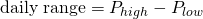 $$\textrm{daily range} = P_{high} - P_{low}$$