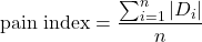 $$\textrm{pain index} = \frac{\sum_{i=1}^n|D_i|}{n}$$