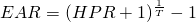  EAR = (HPR+1)^{\frac{1}{T}}-1 