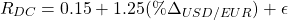 $$ R_{DC} = 0.15 + 1.25 (\% \Delta_{USD/EUR}) + \epsilon $$