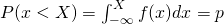  P(x < X) = \int_{- \infty}^{X} f(x) dx = p 