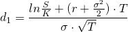  d_1 = \dfrac{ln{\frac{S}{K}}+(r+\frac{\sigma^2}{2})\cdot T}{\sigma \cdot \sqrt{T}} 